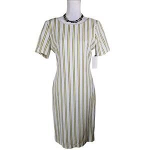 XOXO ~Woman Size L~ Yellow/White Striped Short Sleeve Open Back Zipper Dress NWT